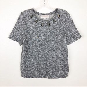 Ann‎ Taylor Loft Jeweled Knit Short Sleeve Sweater